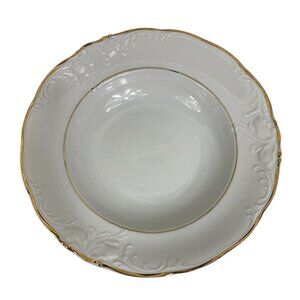 VTG Royal Kent Poland White China Replacement Soup Bowl Scalloped Gold Rim